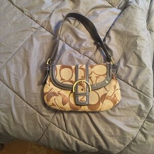 Coach Signature Brown and Tan Shoulder Bag